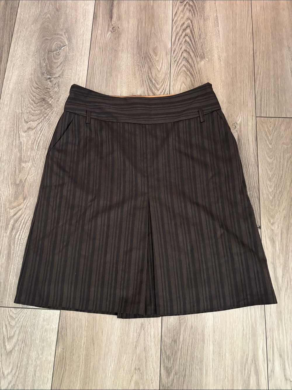 Classic Brown Pinstripe A-Line Skirt with Front Pleat